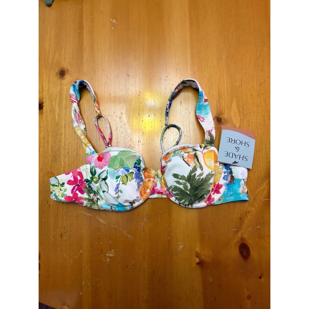 Shade & Shore Tropical Floral Fruit Underwire Bikini Top 34B NWT Multi-Color
